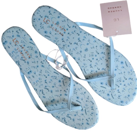 LC LAUREN CONRAD Sandals Flip Flops Blue Floral Summer Bohemian Size 10 - Picture 5 of 5